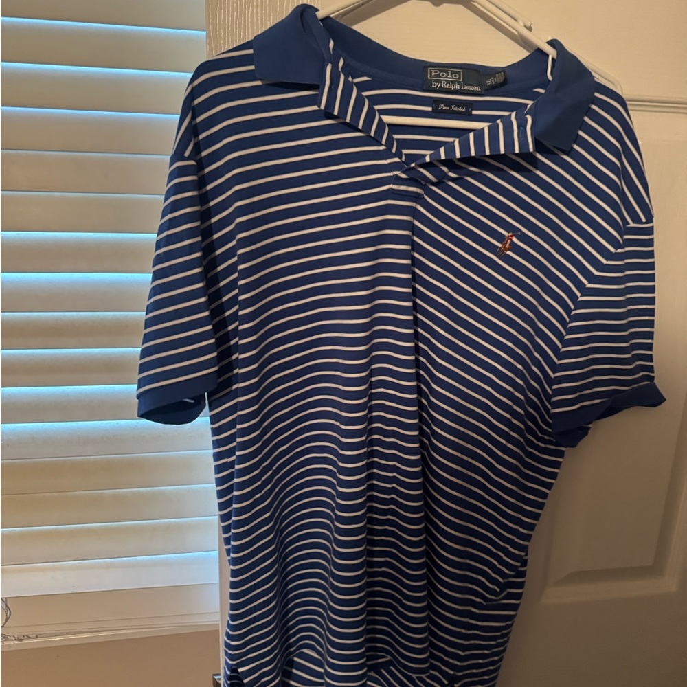 Polo by Ralph Lauren Men's Blue and White Striped Polo